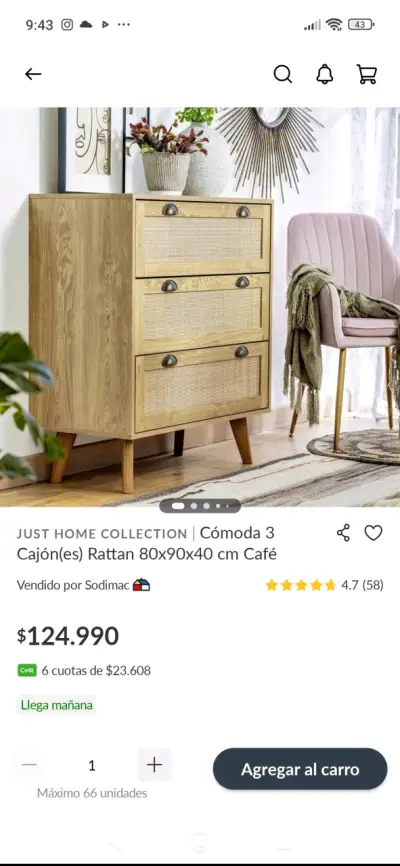 Cómoda de Rattan 3 Cajones Just Home Collection - miniatura 1