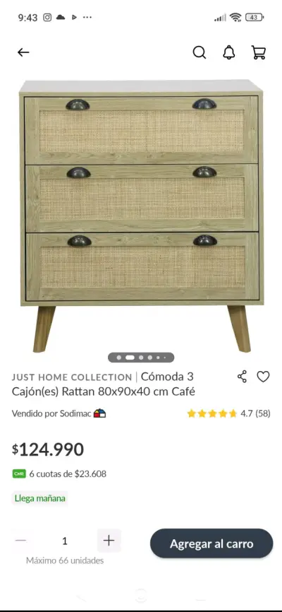 Cómoda de Rattan 3 Cajones Just Home Collection - miniatura 2