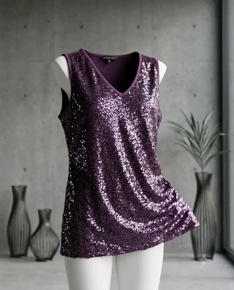 Blusa sin mangas con lentejuelas morada - 1