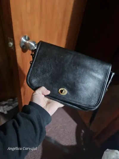 Cartera de cuero couch vintage  negra elegante - miniatura 1