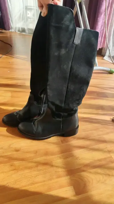 Botas largas de cuero negro para mujer - miniatura 2
