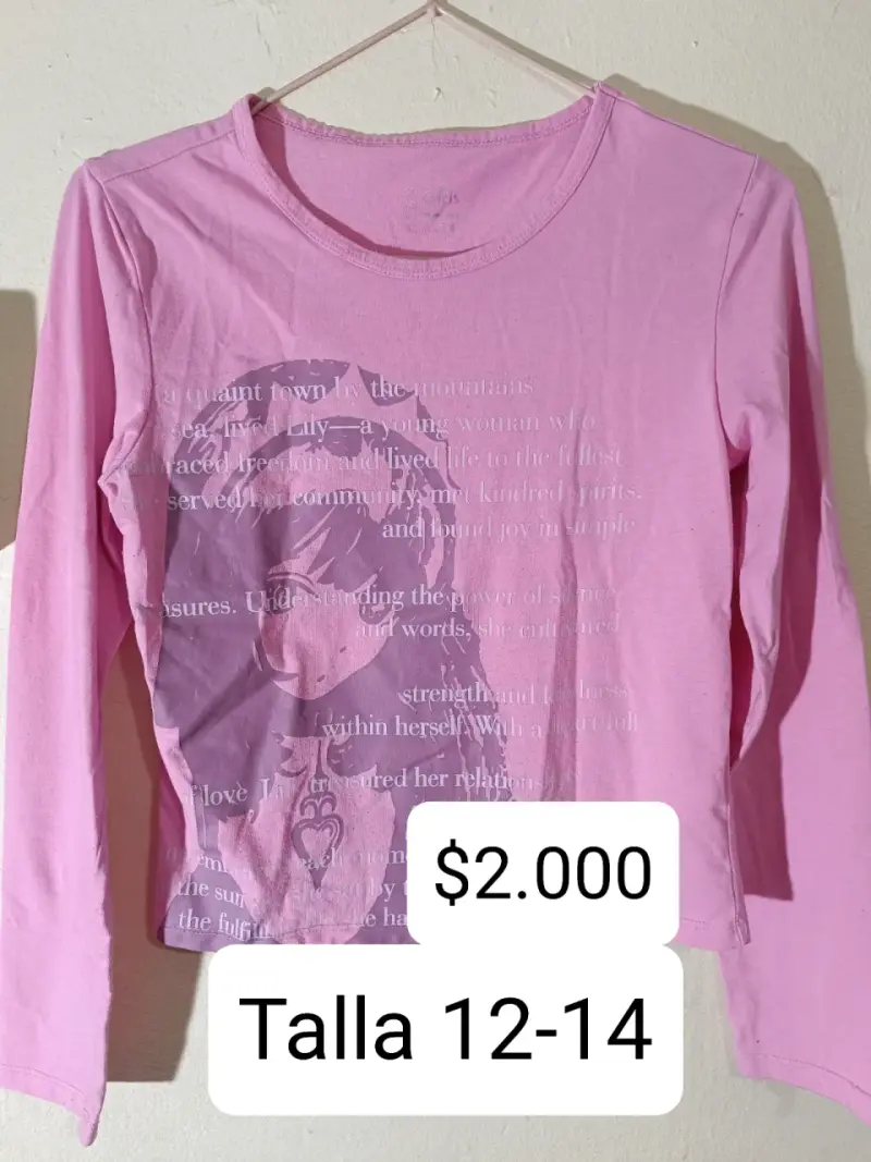 Polera manga larga rosa talla 12-14