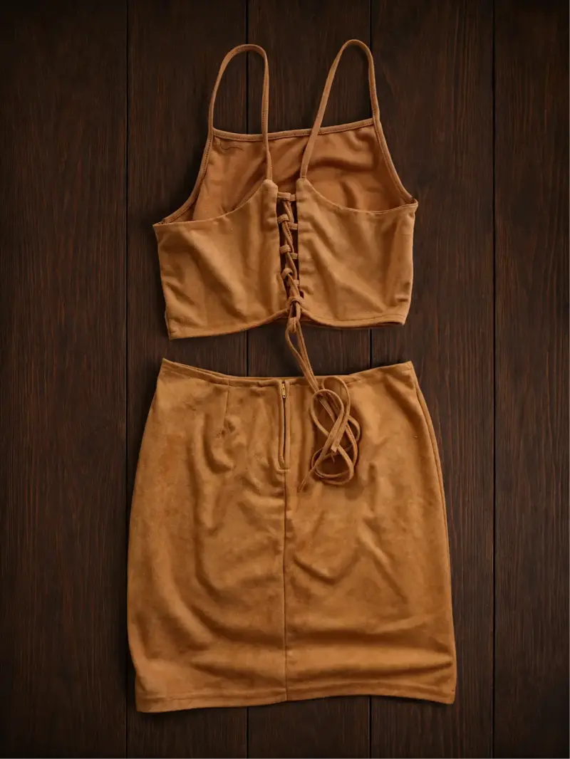 Conjunto top y falda de gamuza suave - 2