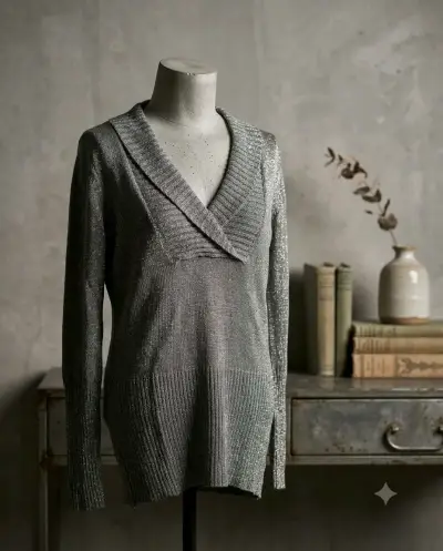 Suéter gris brillante de punto fino talla M/L - miniatura 1