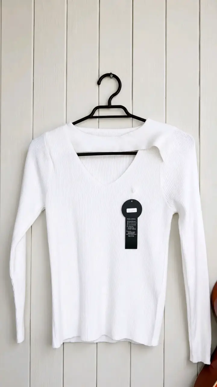 Suéter blanco de punto con cuello en V