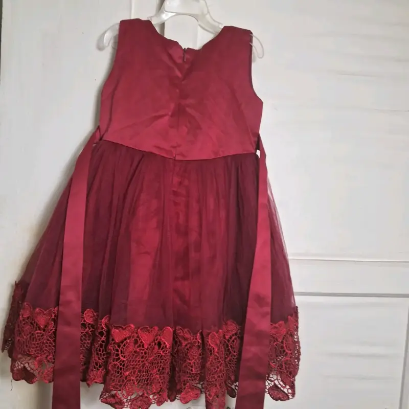 Vestido de fiesta infantil burdeos con encaje - 3