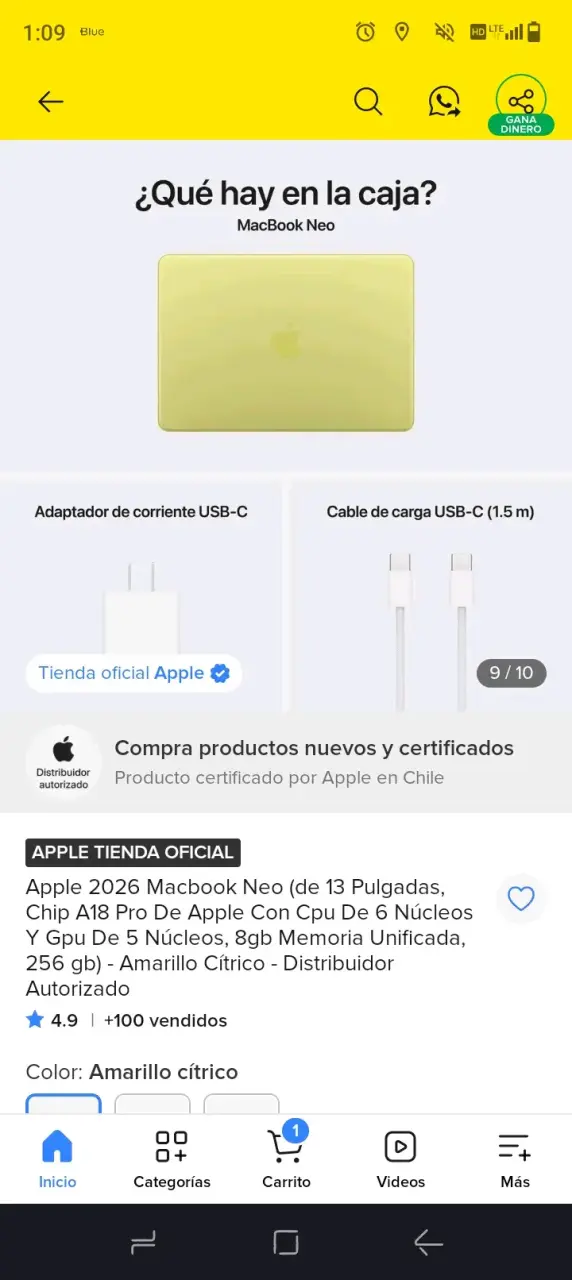 Apple MacBook Neo 2026 Amarillo Cítrico