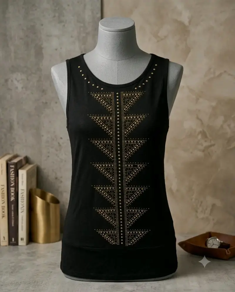 Polera negra con diseño de tachuelas talla M - 1