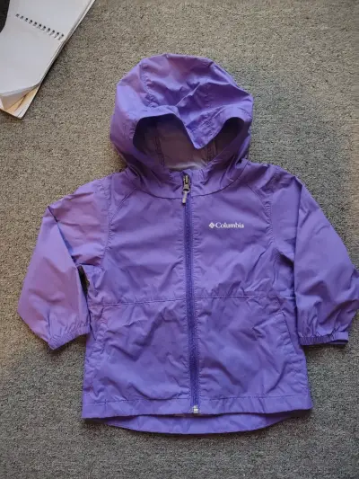 Chaqueta impermeable Columbia morada para niños - miniatura 1