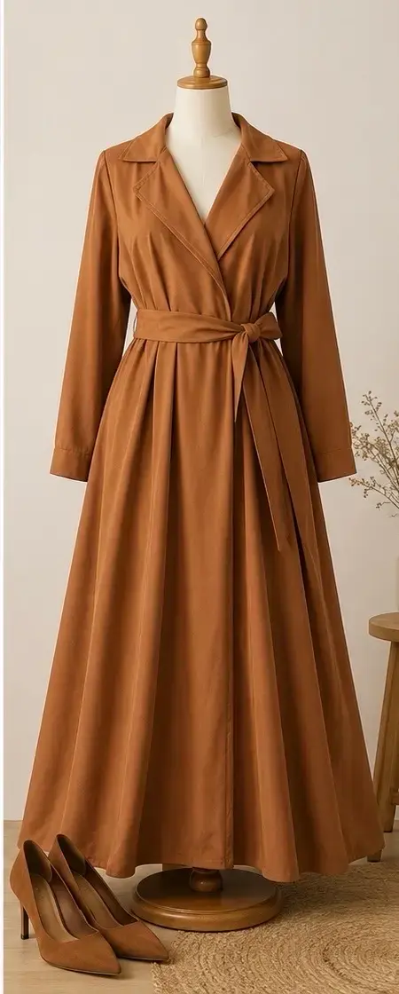 Vestido largo marrón con cinturón