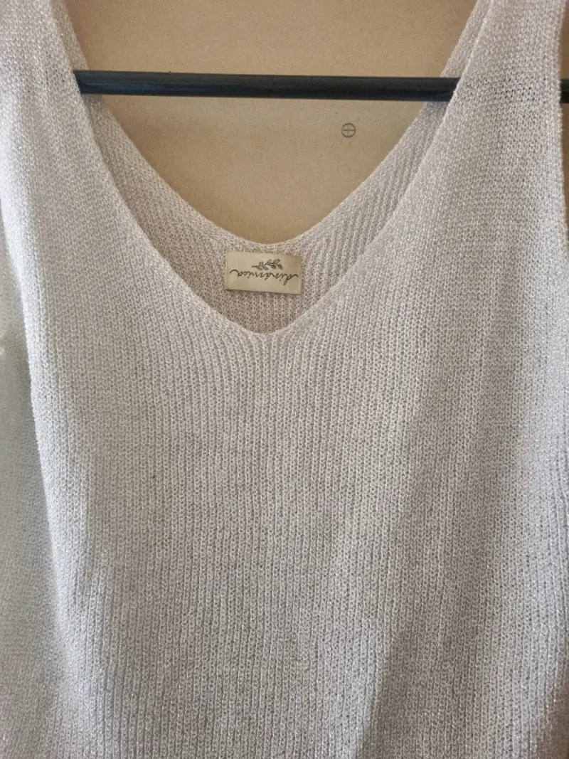 Polera sin mangas de punto beige - 2
