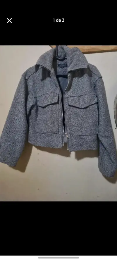 Chaqueta gris de lana para mujer - miniatura 2