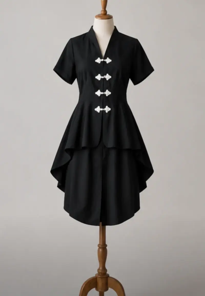 Blusa negra elegante con botones decorativos