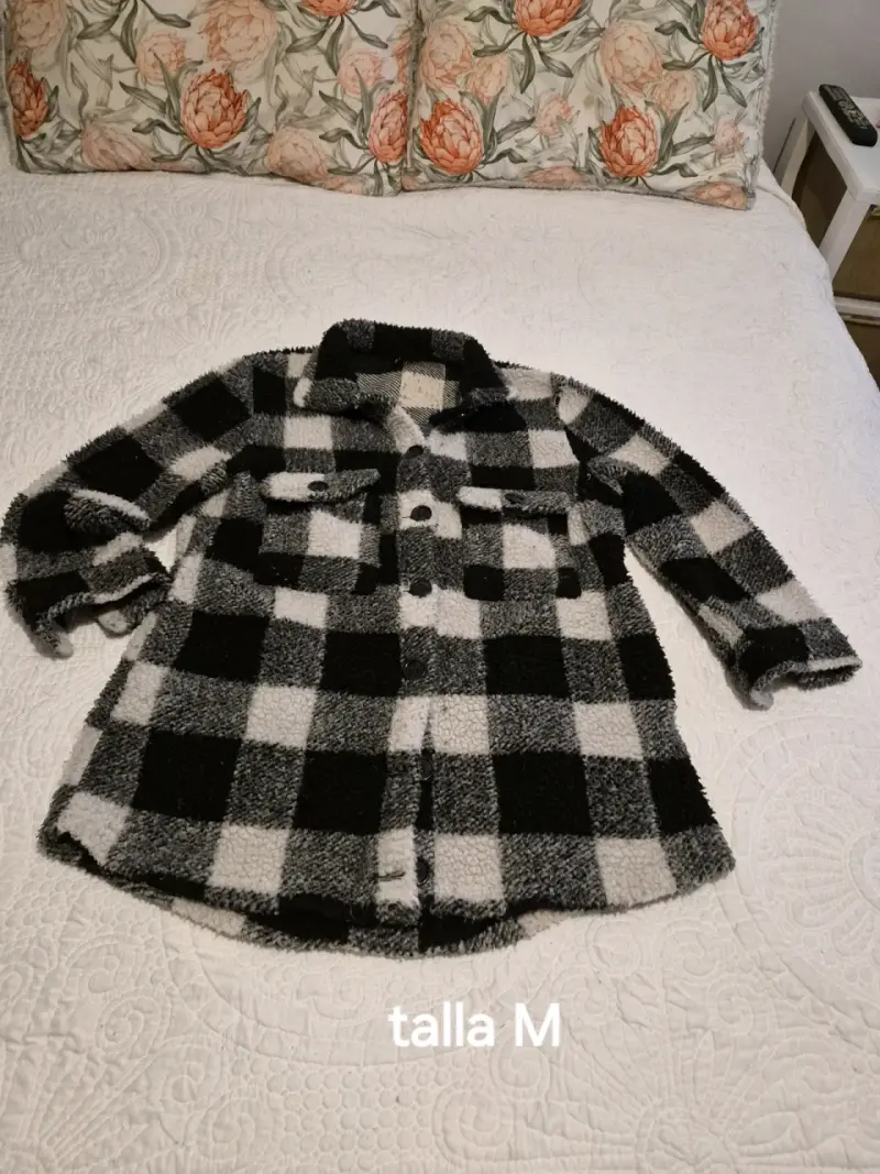 Chaqueta de lana a cuadros blanco y negro talla M