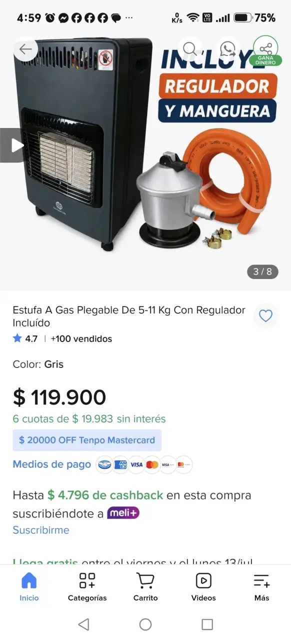 Estufa a gas plegable con regulador y manguera - 3