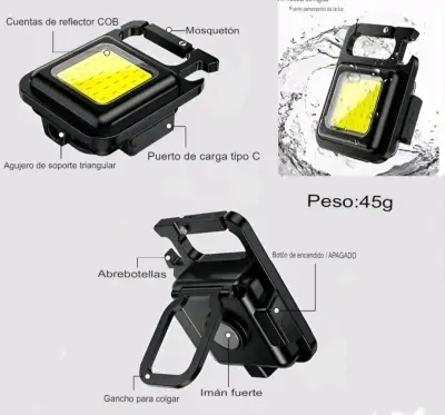 Luz LED portátil con mosquetón y abridor - miniatura 2