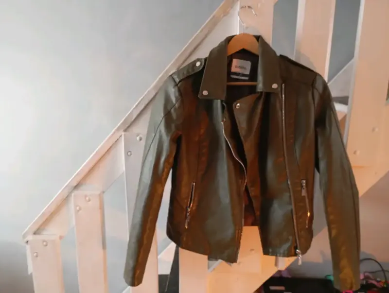 Chaqueta de cuero verde oliva Sybilla - 1