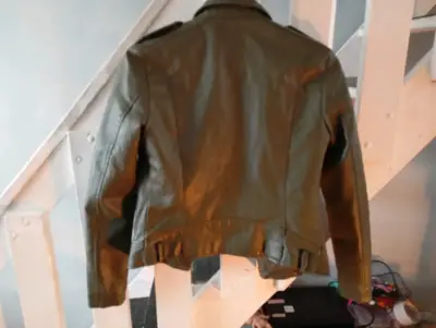 Chaqueta de cuero verde oliva Sybilla - miniatura 2