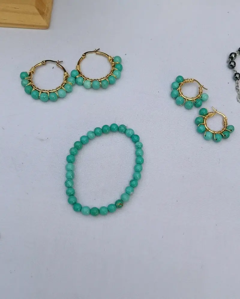 Aros hecho a mano, cristal o piedras, acero, - 4