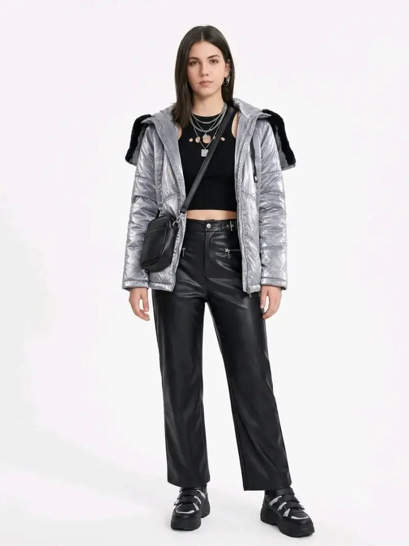 Chaqueta plateada con capucha para mujer - 4