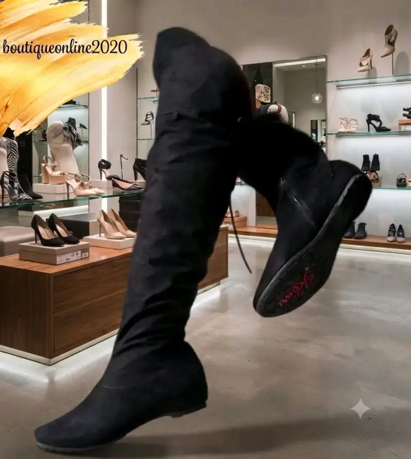Botas negras altas de gamuza para mujer