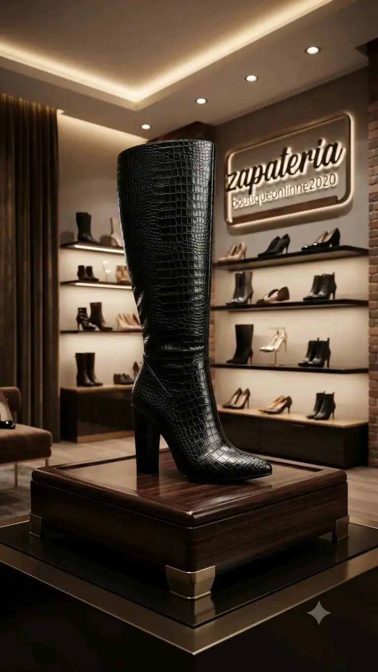 Botas altas de cuero negro con textura
