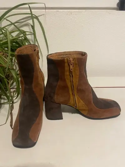 Botines de gamuza multicolor con tacón - miniatura 1