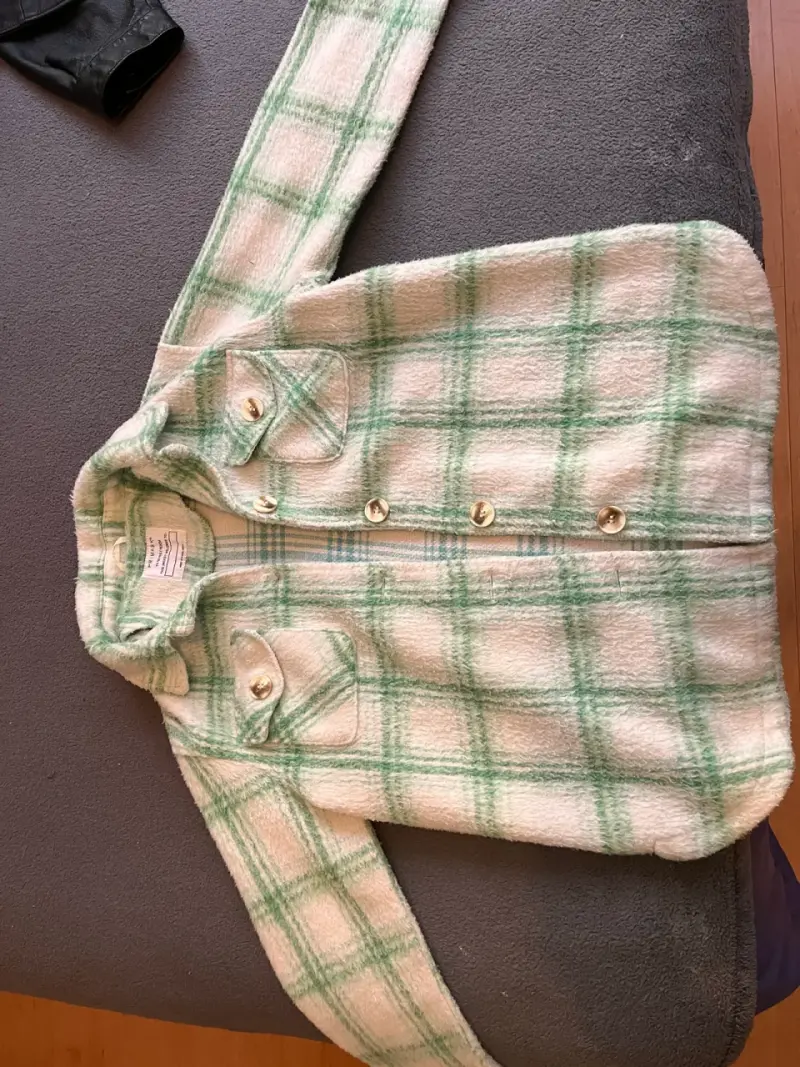 Chaqueta de lana a cuadros verde y blanco - 1