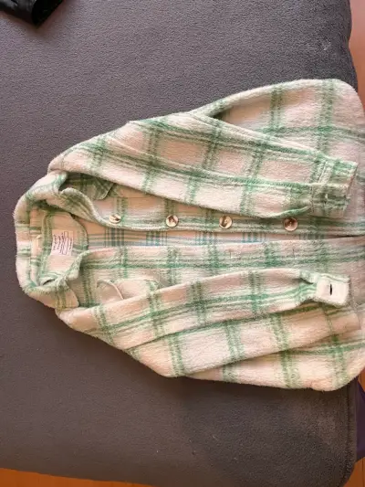 Chaqueta de lana a cuadros verde y blanco - miniatura 2