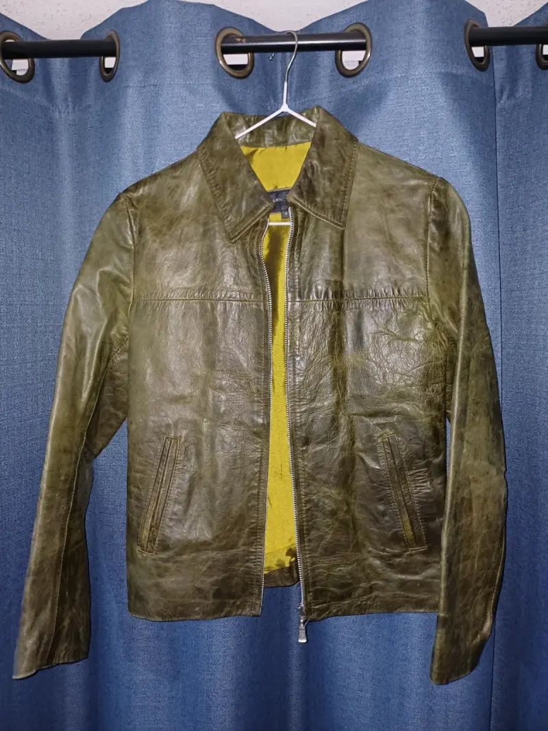 Chaqueta de cuero verde oliva UNISEX - 1