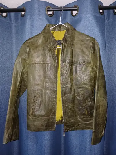 Chaqueta de cuero verde oliva UNISEX - miniatura 1