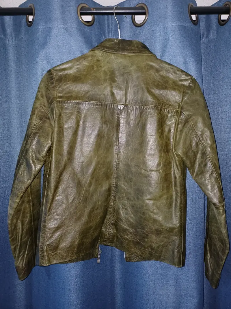 Chaqueta de cuero verde oliva UNISEX - 3