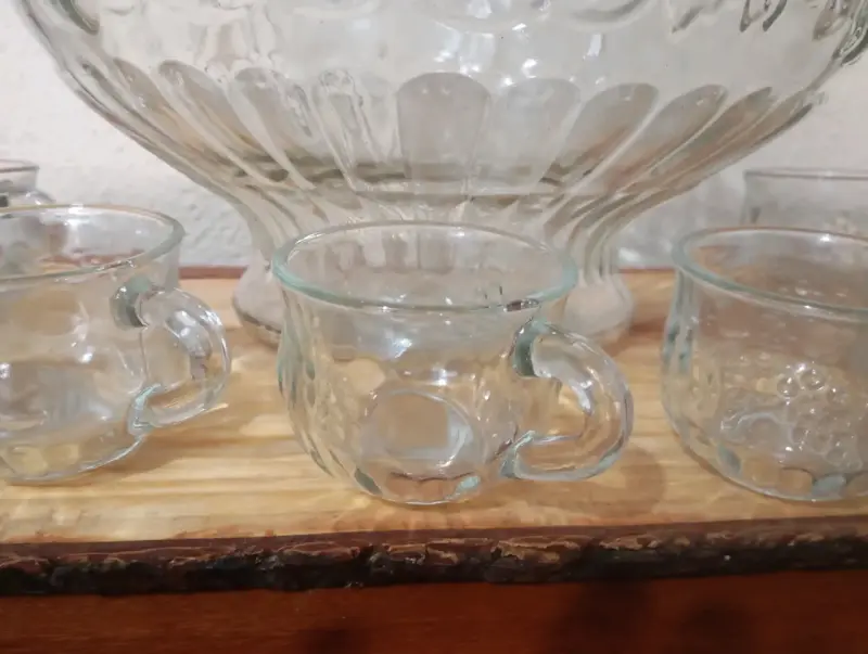 Set de ponchera de vidrio con 9 tazas, sin cucharo - 2