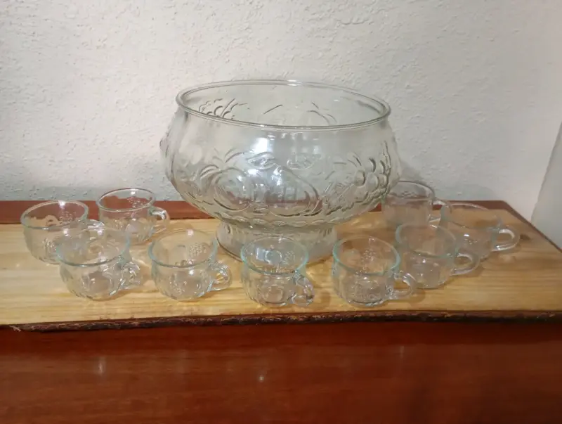 Set de ponchera de vidrio con 9 tazas, sin cucharo - 3