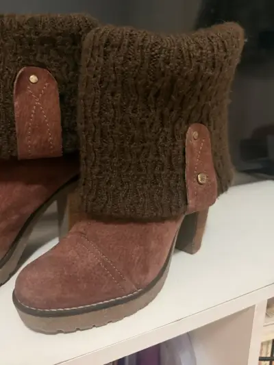 Botines de gamuza con puño tejido marrón - miniatura 1