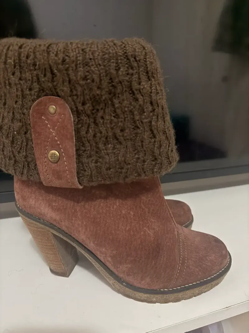 Botines de gamuza con puño tejido marrón - 2