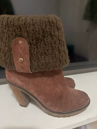 Botines de gamuza con puño tejido marrón - miniatura 2