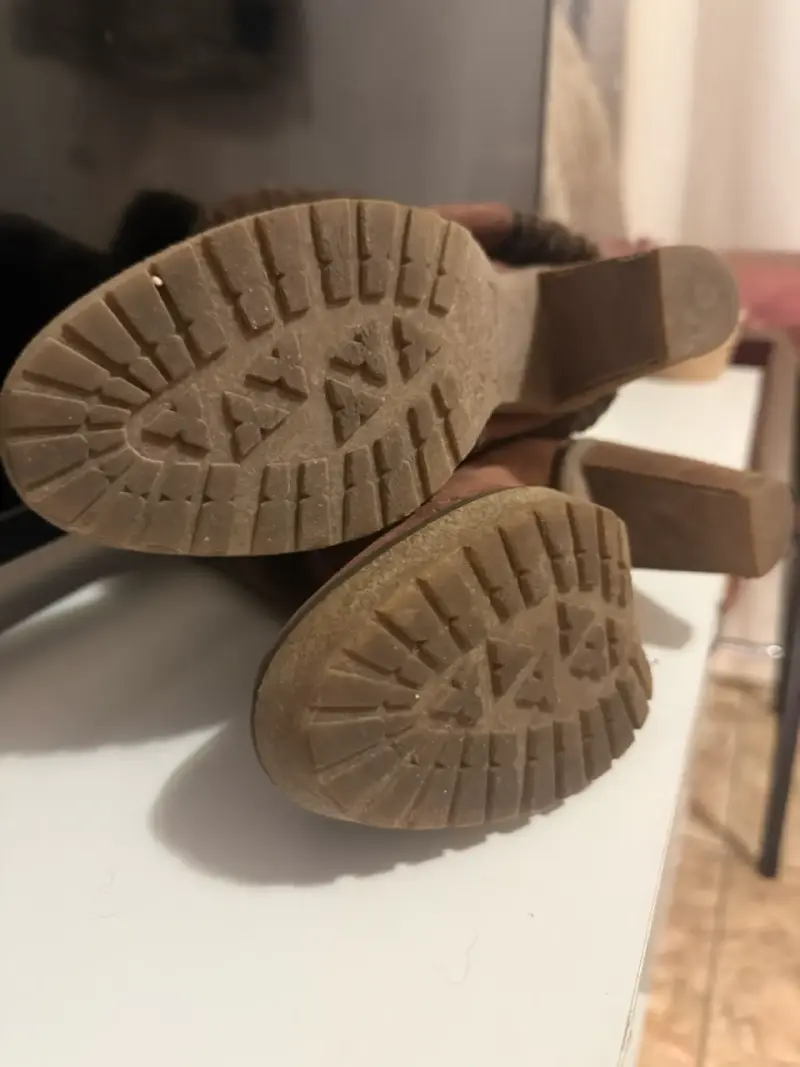 Botines de gamuza con puño tejido marrón - 5