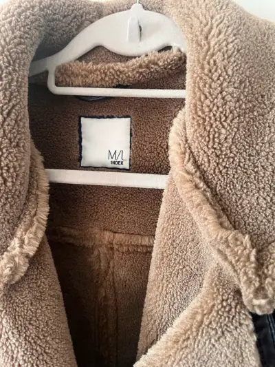 Chaqueta de cuero marrón con forro de lana - miniatura 3