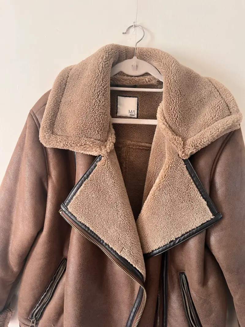 Chaqueta de cuero marrón con forro de lana - 4