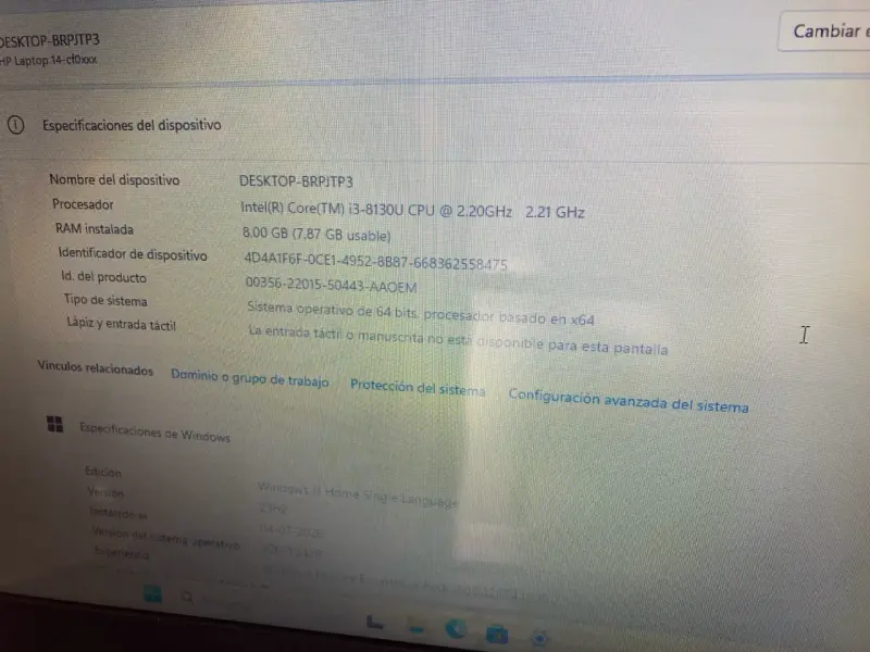 NOTEBOOK HP i3 8va - SSD M.2 119gb - 8gb RAM - 4