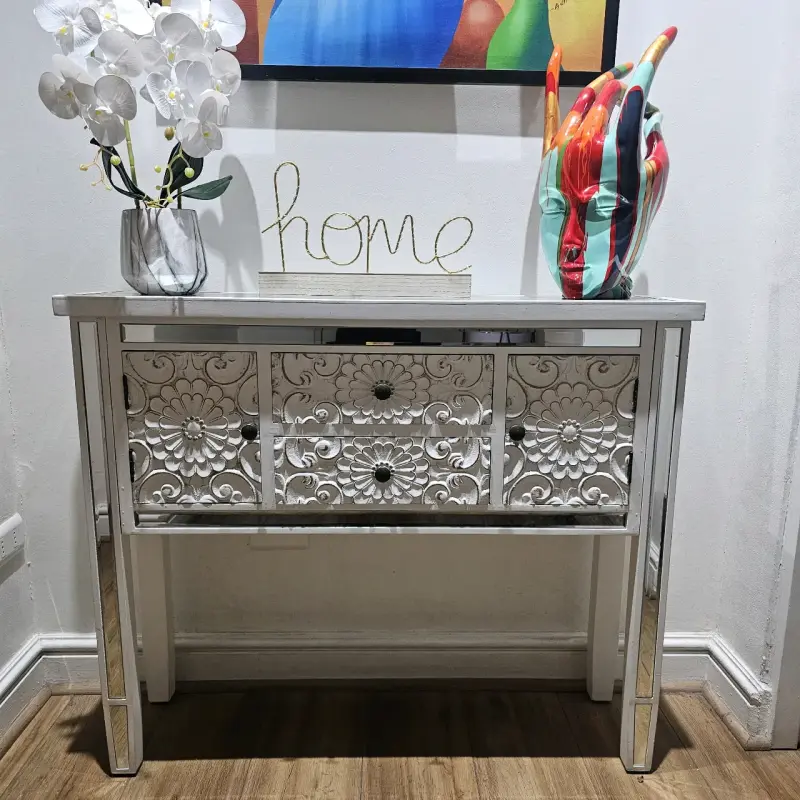 Consola decorativa blanca con espejo - 3