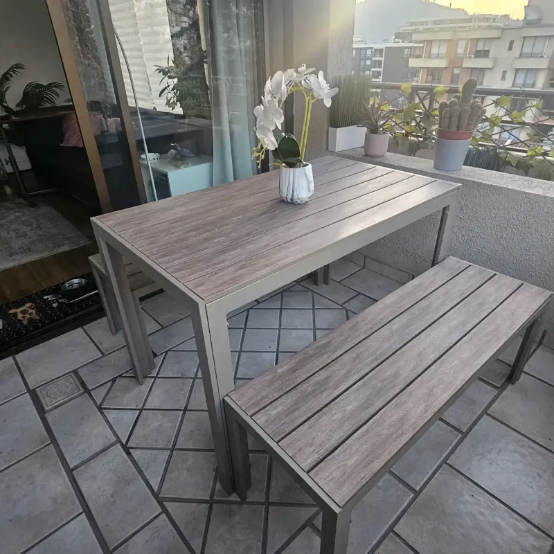 Conjunto de comedor exterior de madera y metal - 2