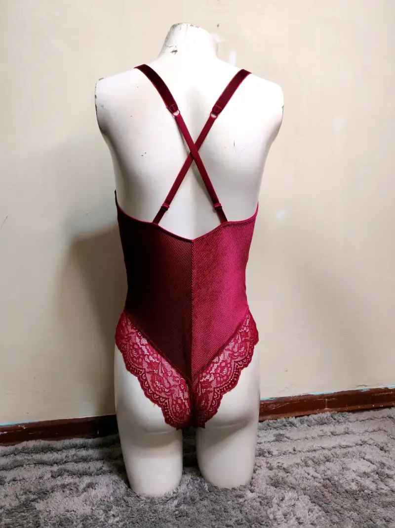 Body de encaje rojo para mujer - 5
