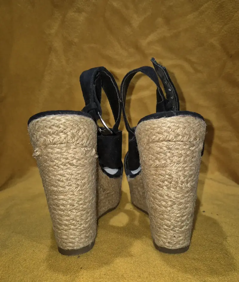 Sandalias negras de plataforma con cuña de yute - 2