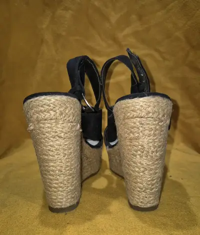 Sandalias negras de plataforma con cuña de yute - miniatura 2