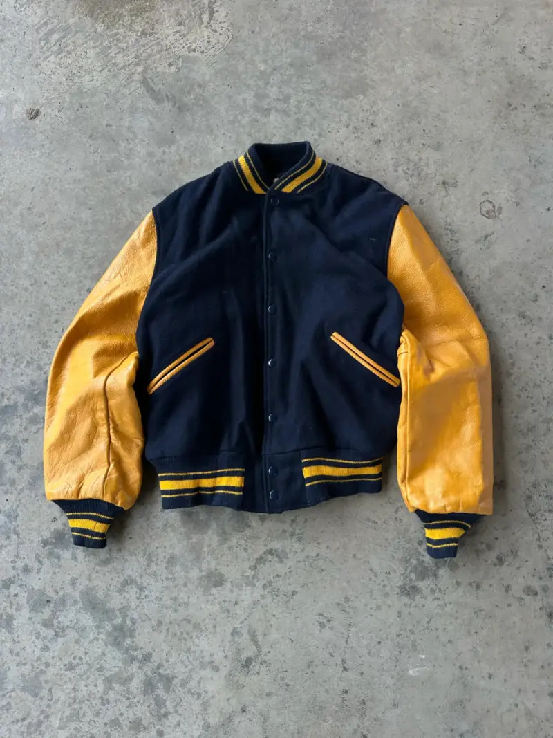Chaqueta varsity negro y amarillo cuero vintage - 1