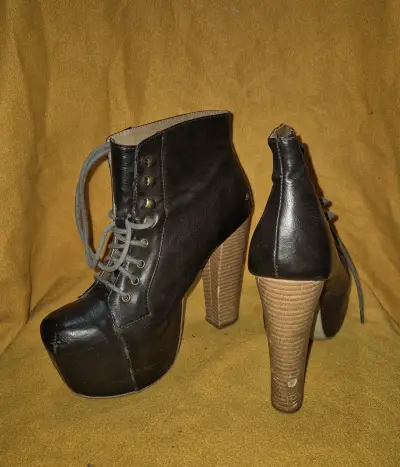 Botines de cuero con plataforma y tacón alto - miniatura 1