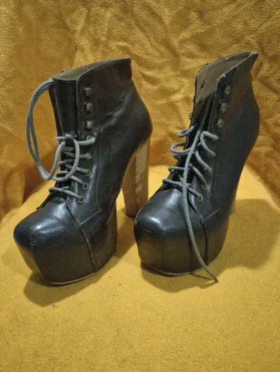 Botines de cuero con plataforma y tacón alto - miniatura 2