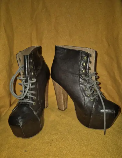 Botines de cuero con plataforma y tacón alto - miniatura 6